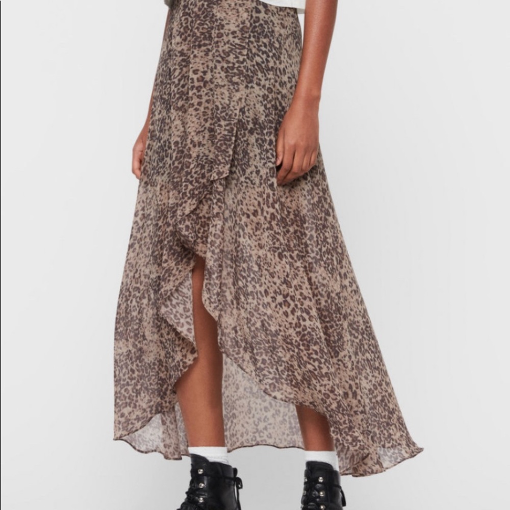 Allsaints sylvania leopard print skirt